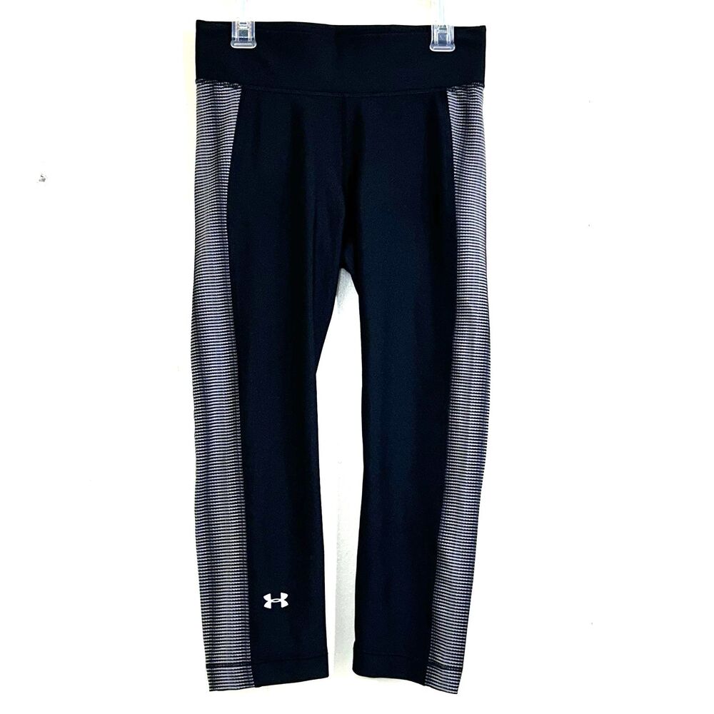 Women Under Armour Compression Capris Leggings Size S Black gray Active Workout